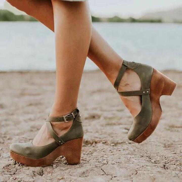 Women’s Genuine Leather Closed-Toe Wedge Sandals – Ankle Strap Design