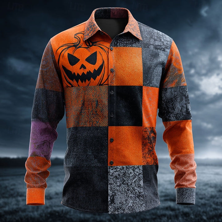 Patchwork Pumpkin Button-Up Shirt