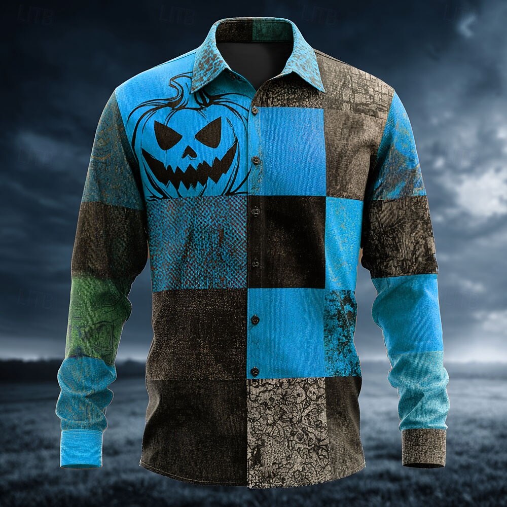 Patchwork Pumpkin Button-Up Shirt