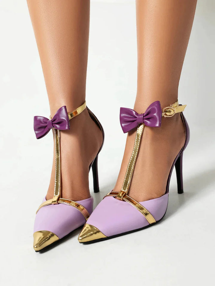 Elara Pointed Toe T-Strap Heels