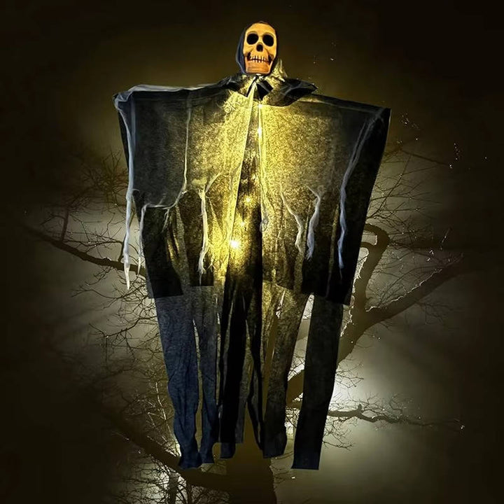 Set of 2 Glowing Skull Hanging Outdoor Decorations