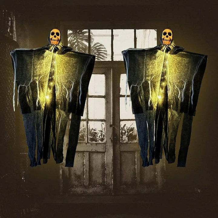 Set of 2 Glowing Skull Hanging Outdoor Decorations