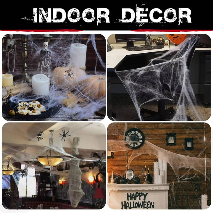 Giant Spider Web Decoration with Fake Spiders 200 Sqft
