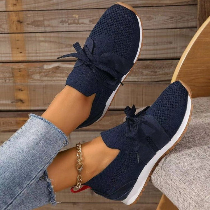 Women’s Slip-On Knit Sneakers – Ribbon Lace Comfort Design