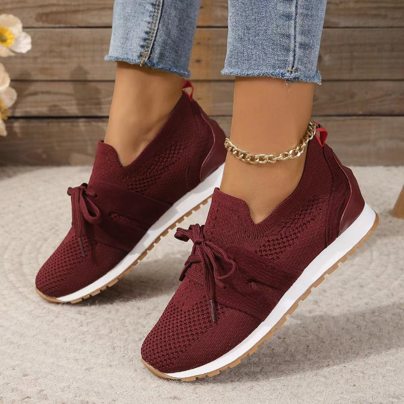 Women’s Slip-On Knit Sneakers – Ribbon Lace Comfort Design