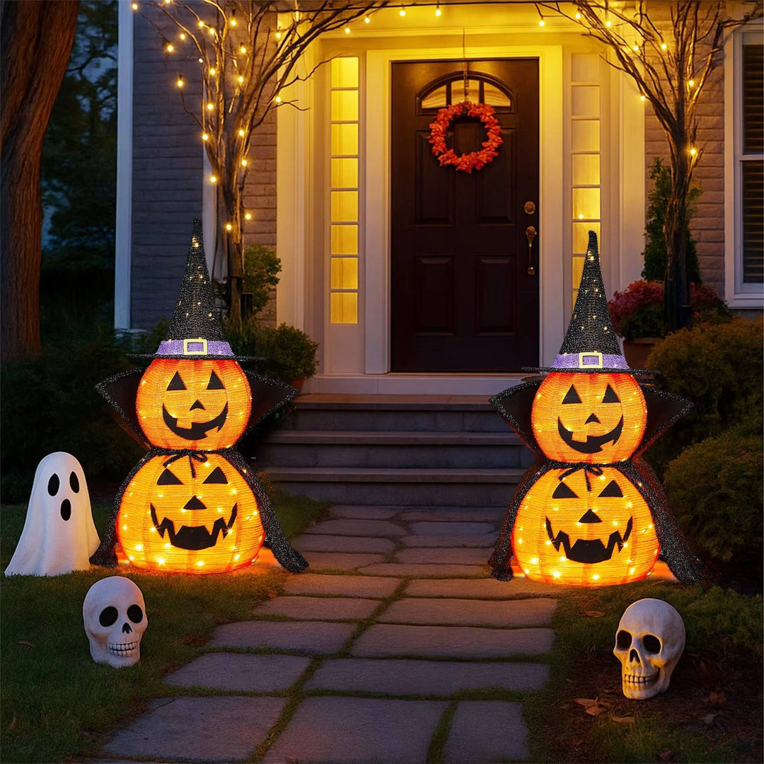 Set of 2 Lighted Pumpkin Decorations 3ft
