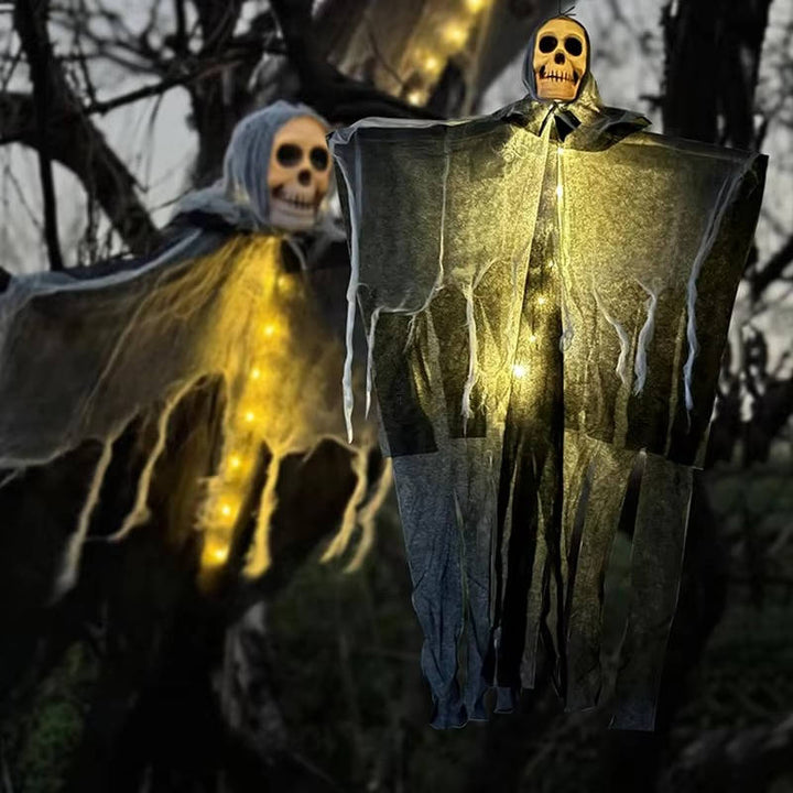 Set of 2 Glowing Skull Hanging Outdoor Decorations
