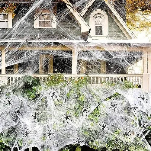 Giant Spider Web Decoration with Fake Spiders 200 Sqft