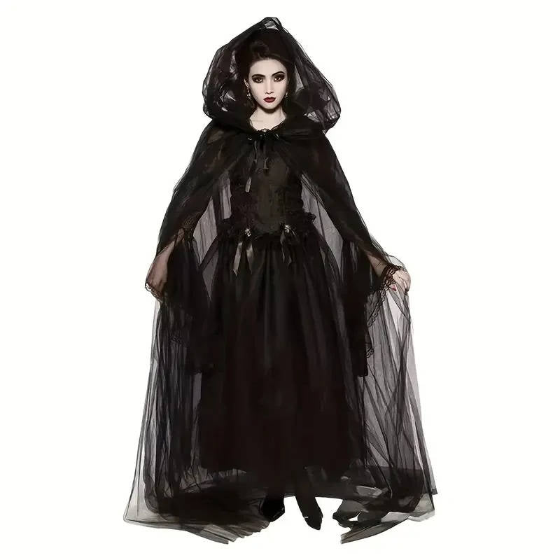 Black Hooded Cloak Costume for Women