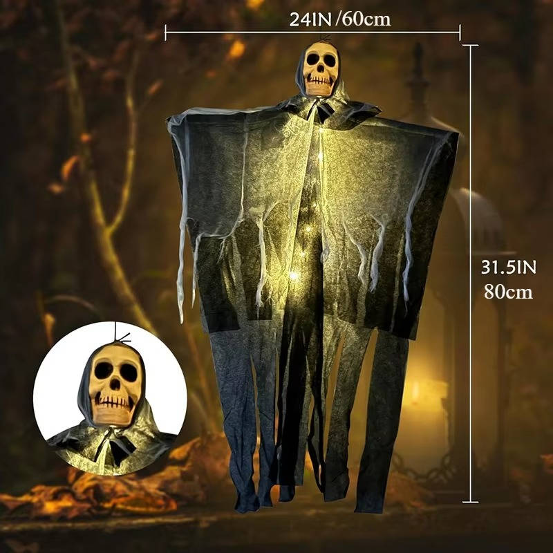 Set of 2 Glowing Skull Hanging Outdoor Decorations