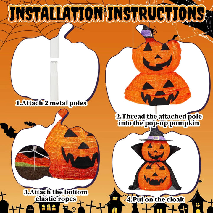 Set of 2 Lighted Pumpkin Decorations 3ft
