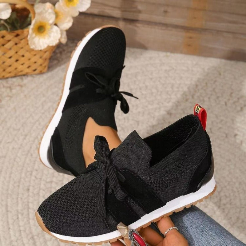 Women’s Slip-On Knit Sneakers – Ribbon Lace Comfort Design