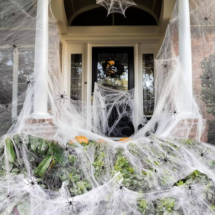 Giant Spider Web Decoration with Fake Spiders 200 Sqft