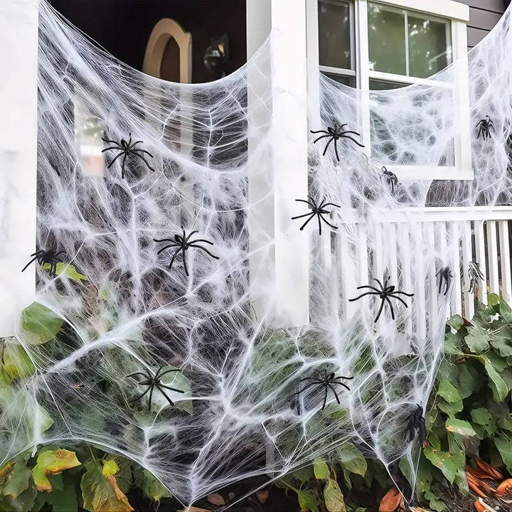 Giant Spider Web Decoration with Fake Spiders 200 Sqft