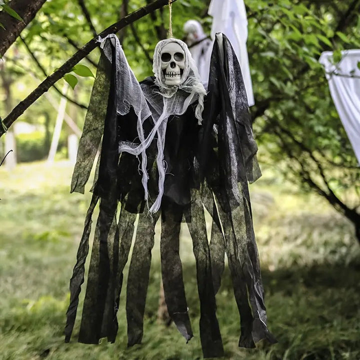 Set of 2 Glowing Skull Hanging Outdoor Decorations