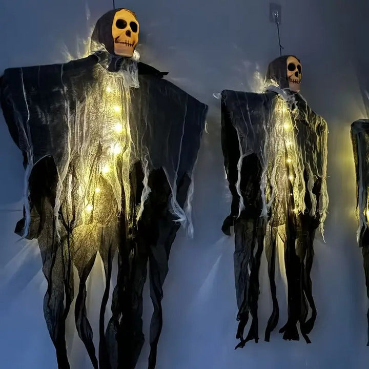 Set of 2 Glowing Skull Hanging Outdoor Decorations