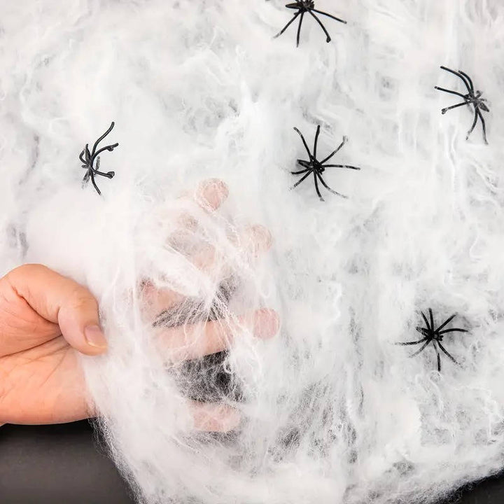 Giant Spider Web Decoration with Fake Spiders 200 Sqft